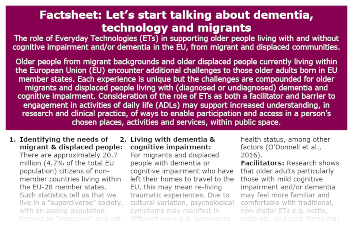 Factsheet: Let’s start talking about dementia, technology and migrants